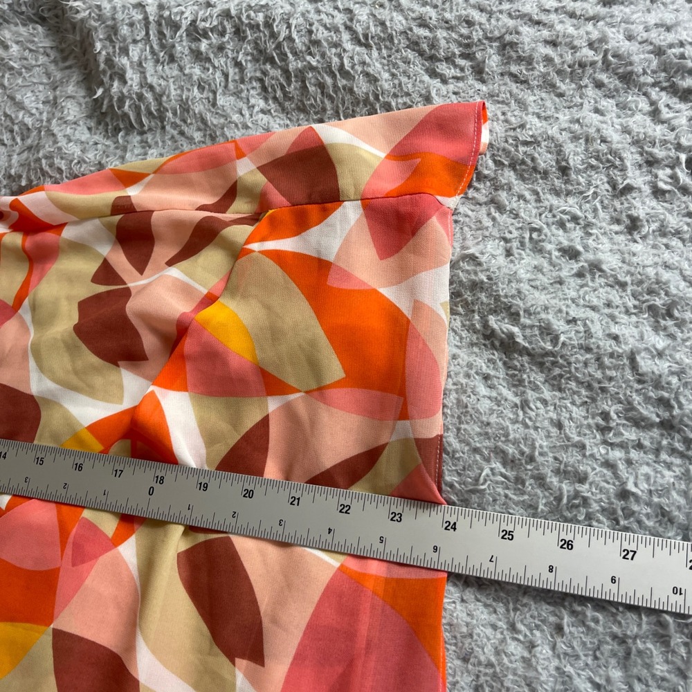 Cato Cold Shoulder Blouse Orange Pink Geometric Leaf Print V-Neck Top Womens L - Picture 6 of 8